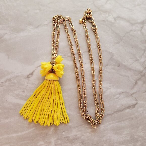 J. Crew Jewelry - 💐 J.Crew Sunny Yellow Flower Floral Beaded Tassel Pendant 💐